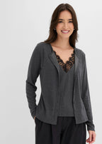 Women's Lace Two-in-One Top in Heather Anthracite, view 2