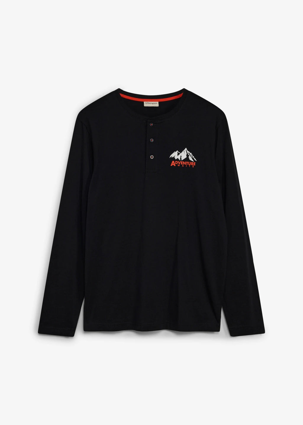Men's Pure Cotton Henley Shirt in Black, view 1