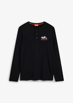 Men's Pure Cotton Henley Shirt in Black, view 1