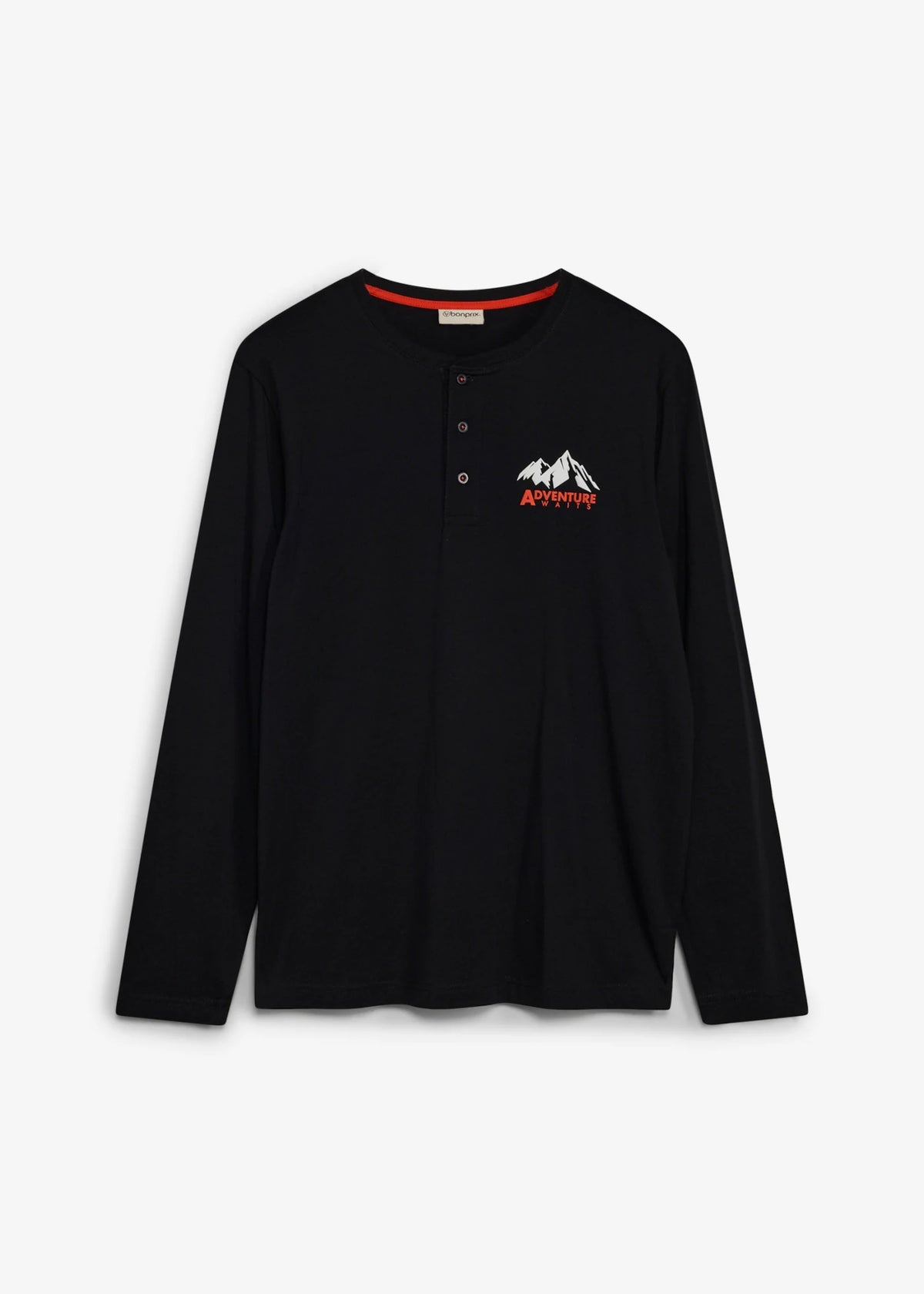 Men's Pure Cotton Henley Shirt in Black, view 1