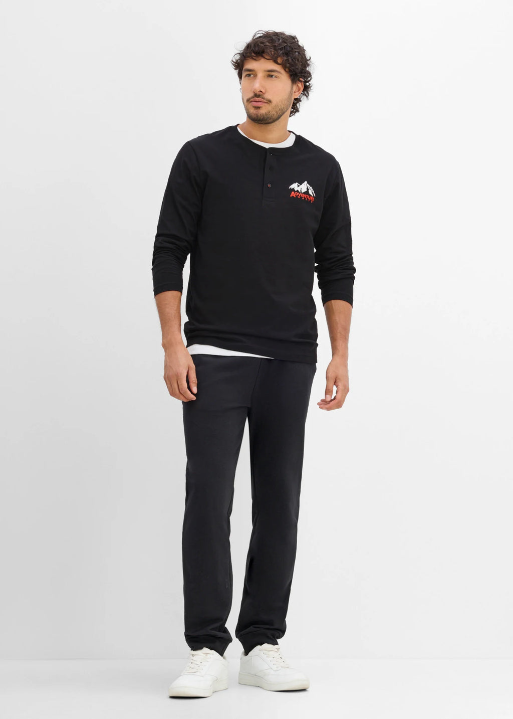 Men's Pure Cotton Henley Shirt in Black, view 4