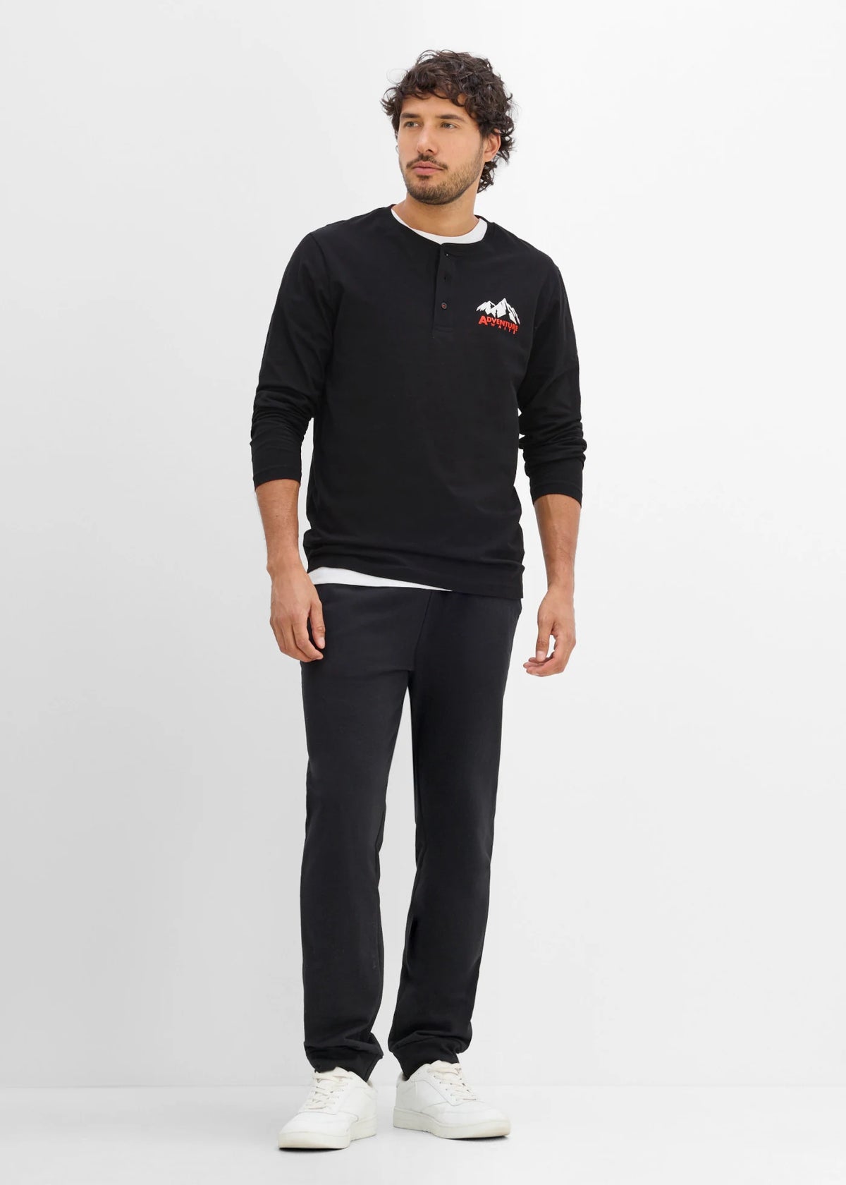Men's Pure Cotton Henley Shirt in Black, view 4