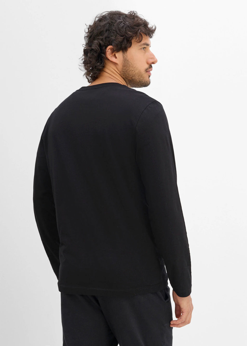 Men's Pure Cotton Henley Shirt in Black, view 3