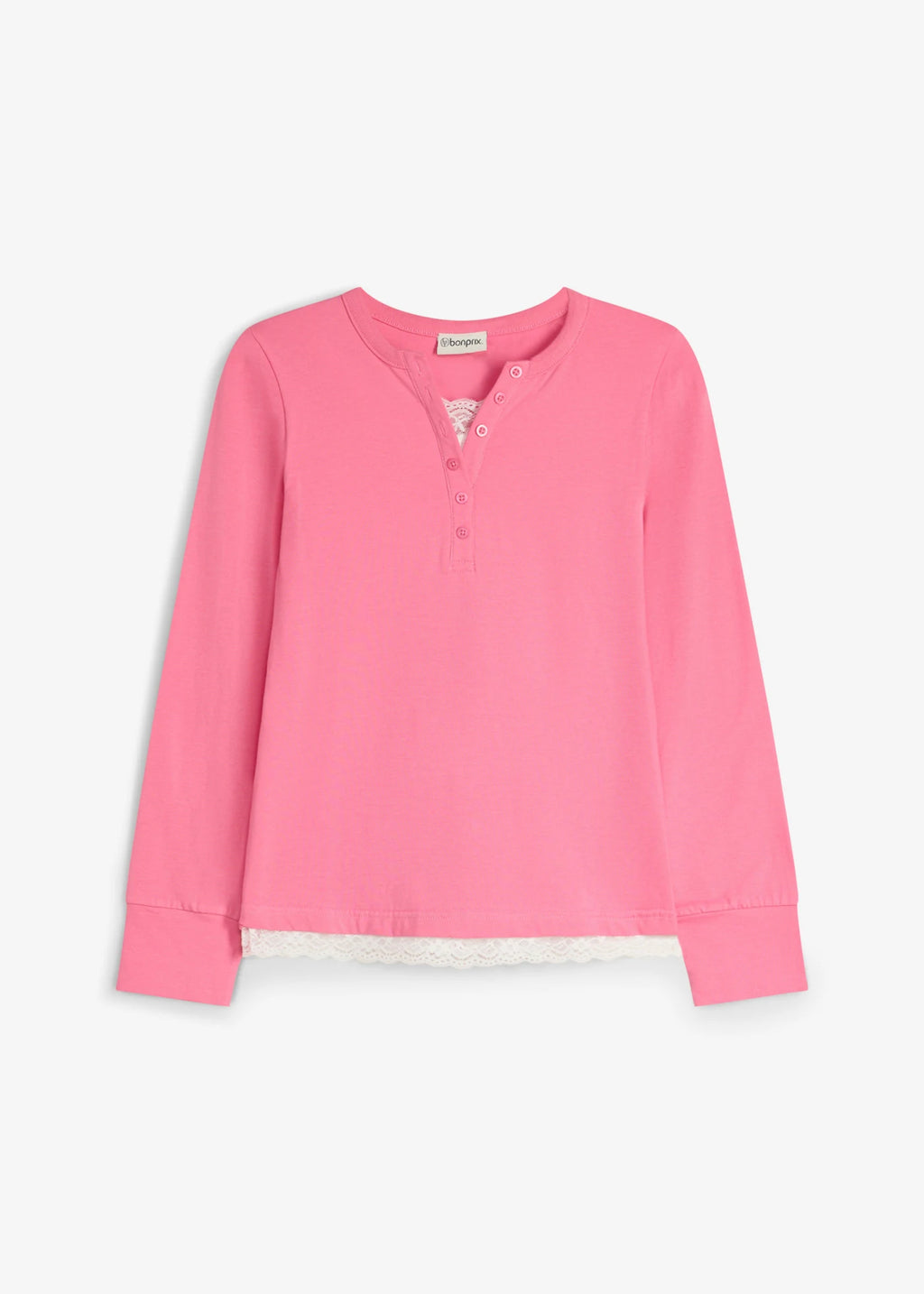 Girls' Two-in-One Look Henley Top in Muted Fuchsia and Ecru, view 1