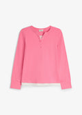 Girls' Two-in-One Look Henley Top in Muted Fuchsia and Ecru, view 1