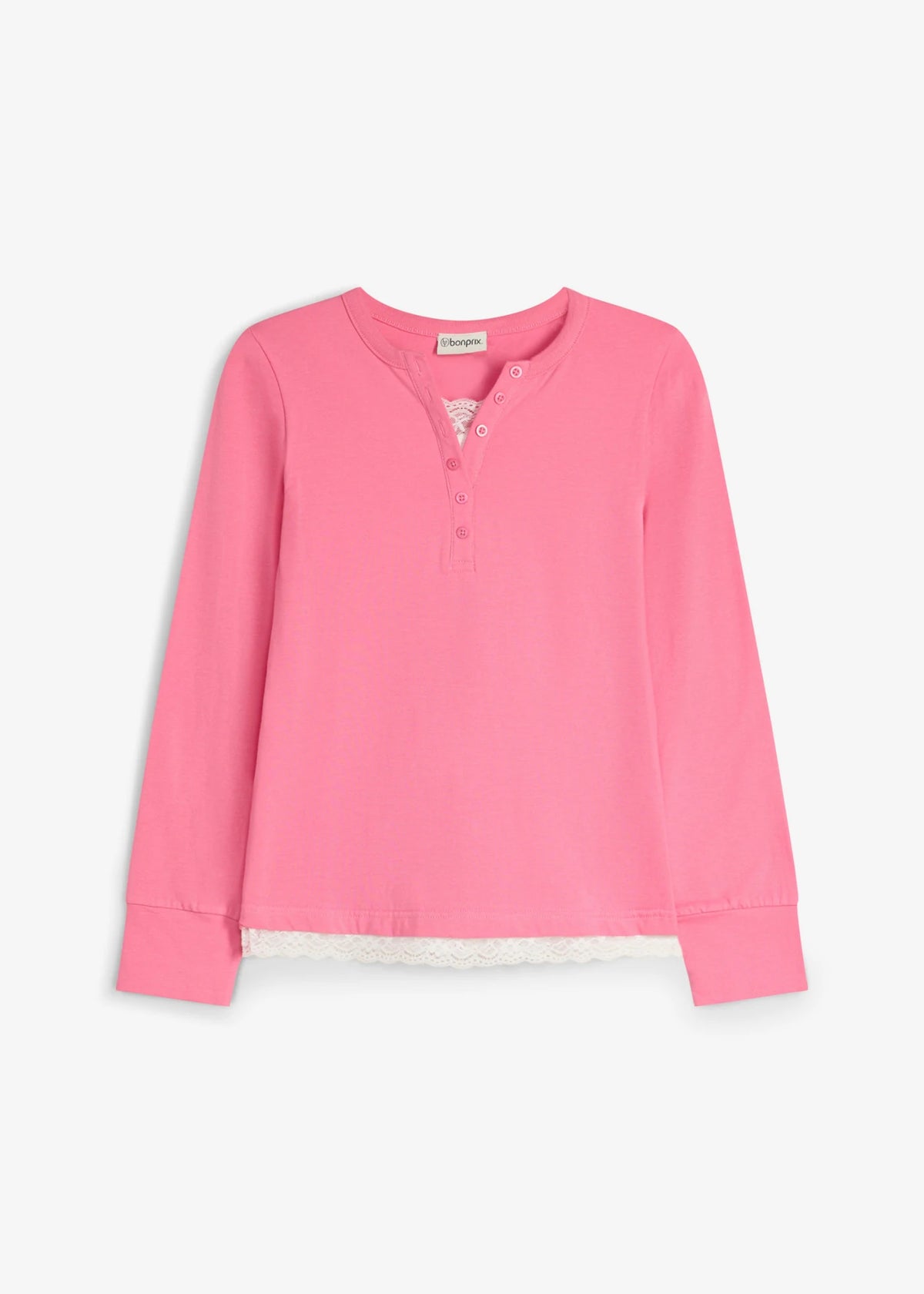 Girls' Two-in-One Look Henley Top in Muted Fuchsia and Ecru, view 1