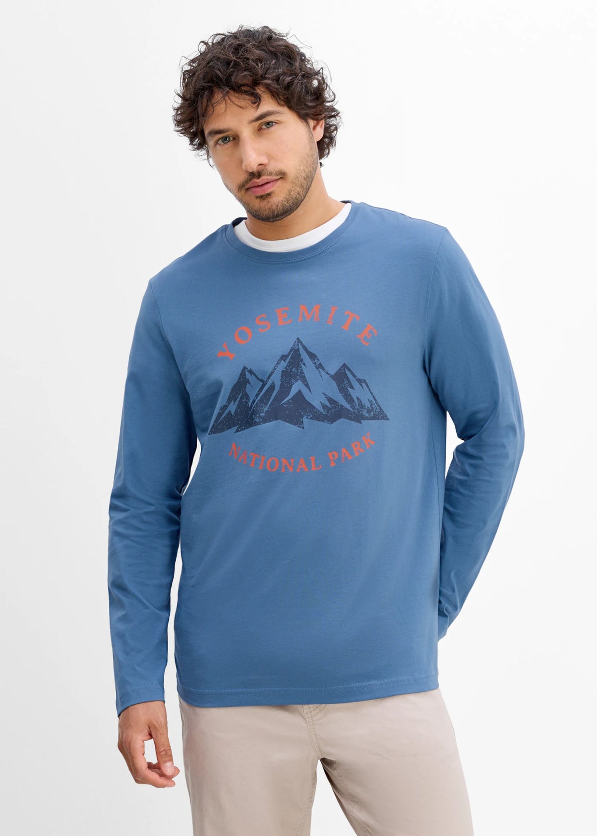 Men's Pure Cotton Long Sleeve Top in Denim Blue, view 2