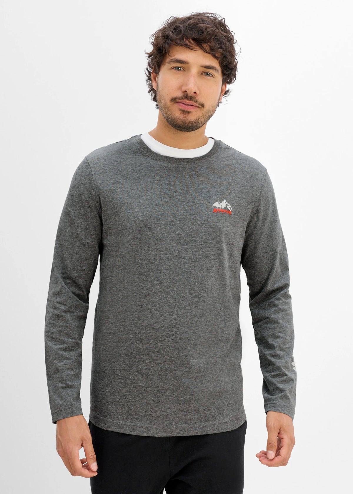 Men's Pure Cotton Printed Long Sleeve Top in Heather Gray Print, view 2