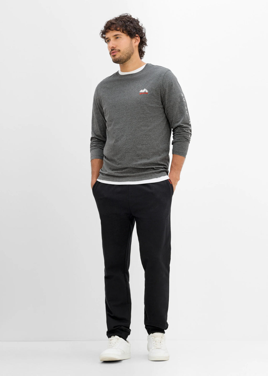Men's Pure Cotton Printed Long Sleeve Top in Heather Gray Print, view 4