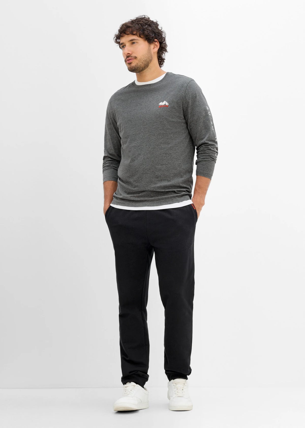 Men's Pure Cotton Printed Long Sleeve Top in Heather Gray Print, view 4