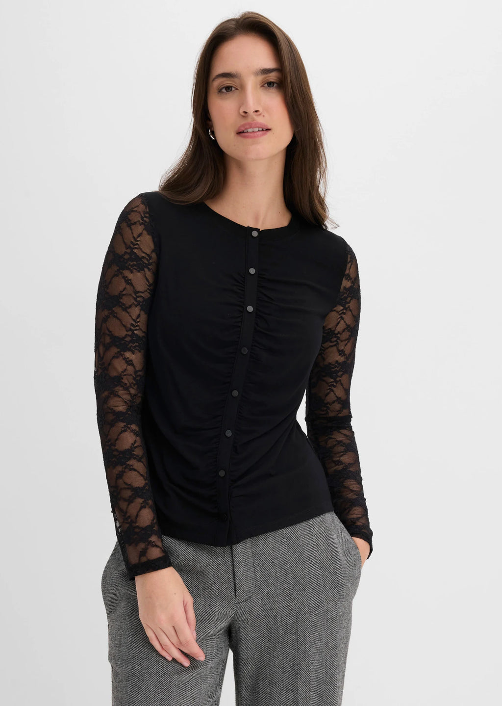 Women's Fitted Long Sleeve Top in Black, view 2