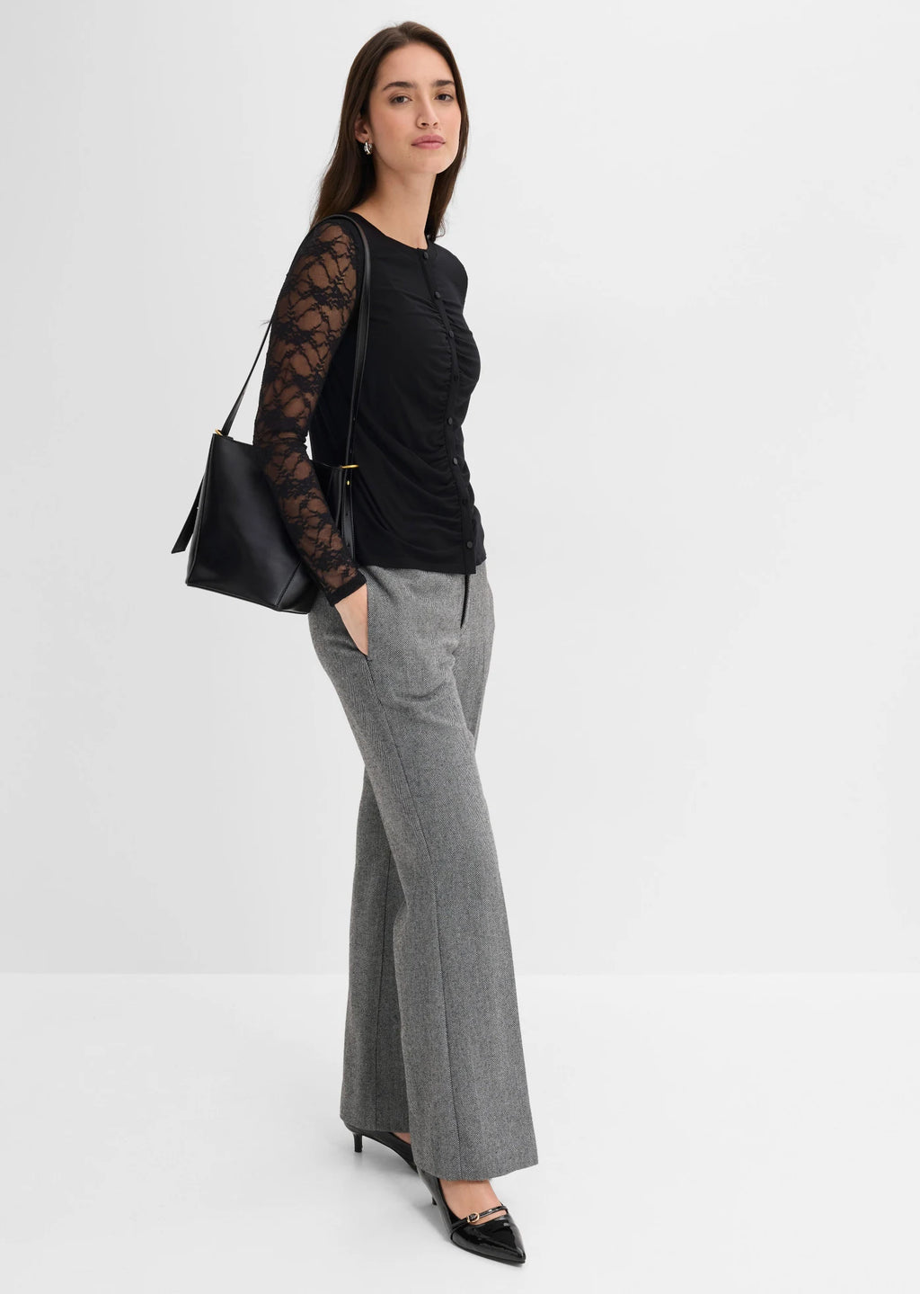 Women's Fitted Long Sleeve Top in Black, view 4