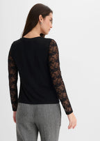 Women's Fitted Long Sleeve Top in Black, view 3