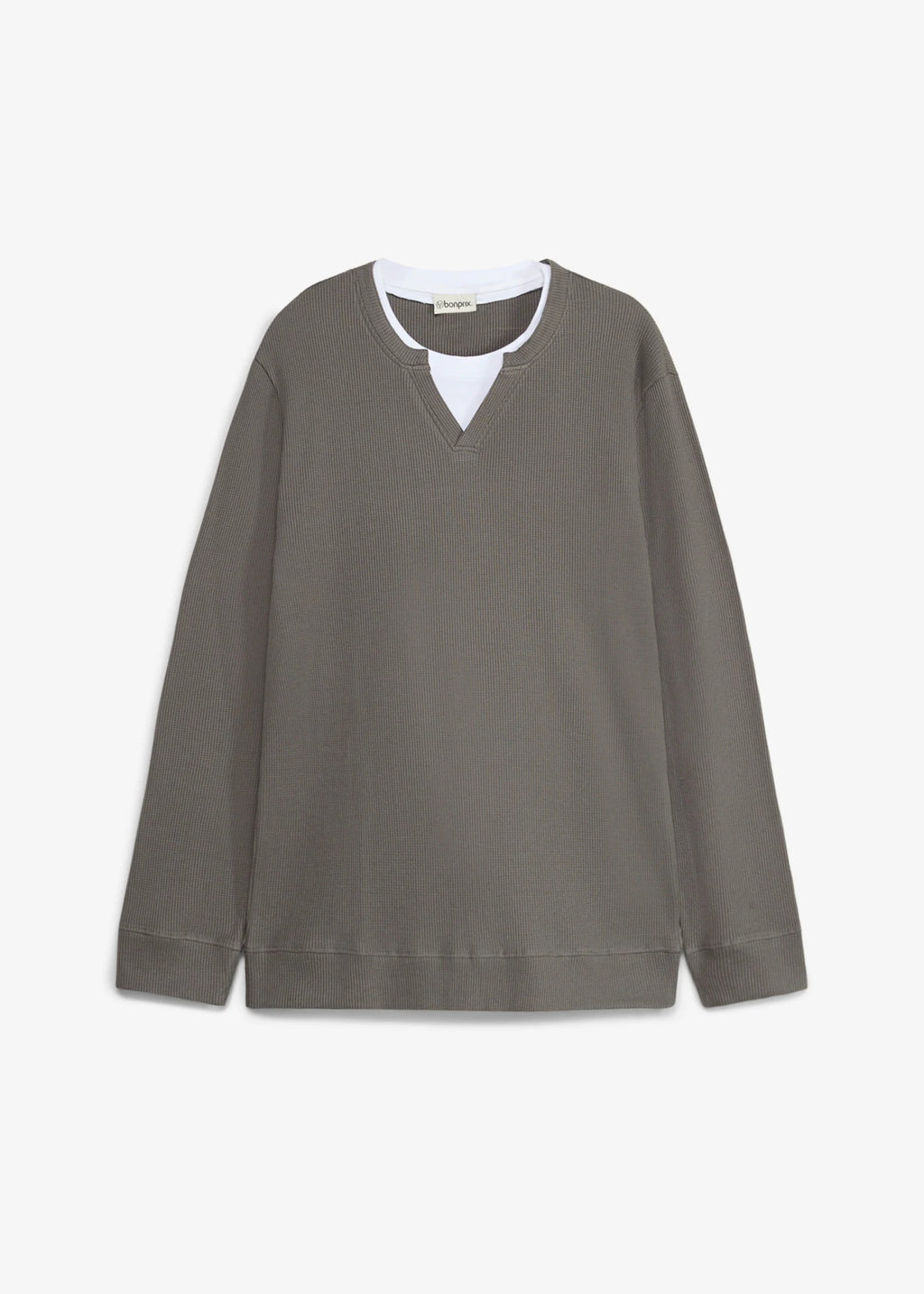 Men's Pure Cotton Waffle Long Sleeve Layered-Look Top in Smoky Gray, view 1