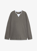Men's Pure Cotton Waffle Long Sleeve Layered-Look Top in Smoky Gray, view 1