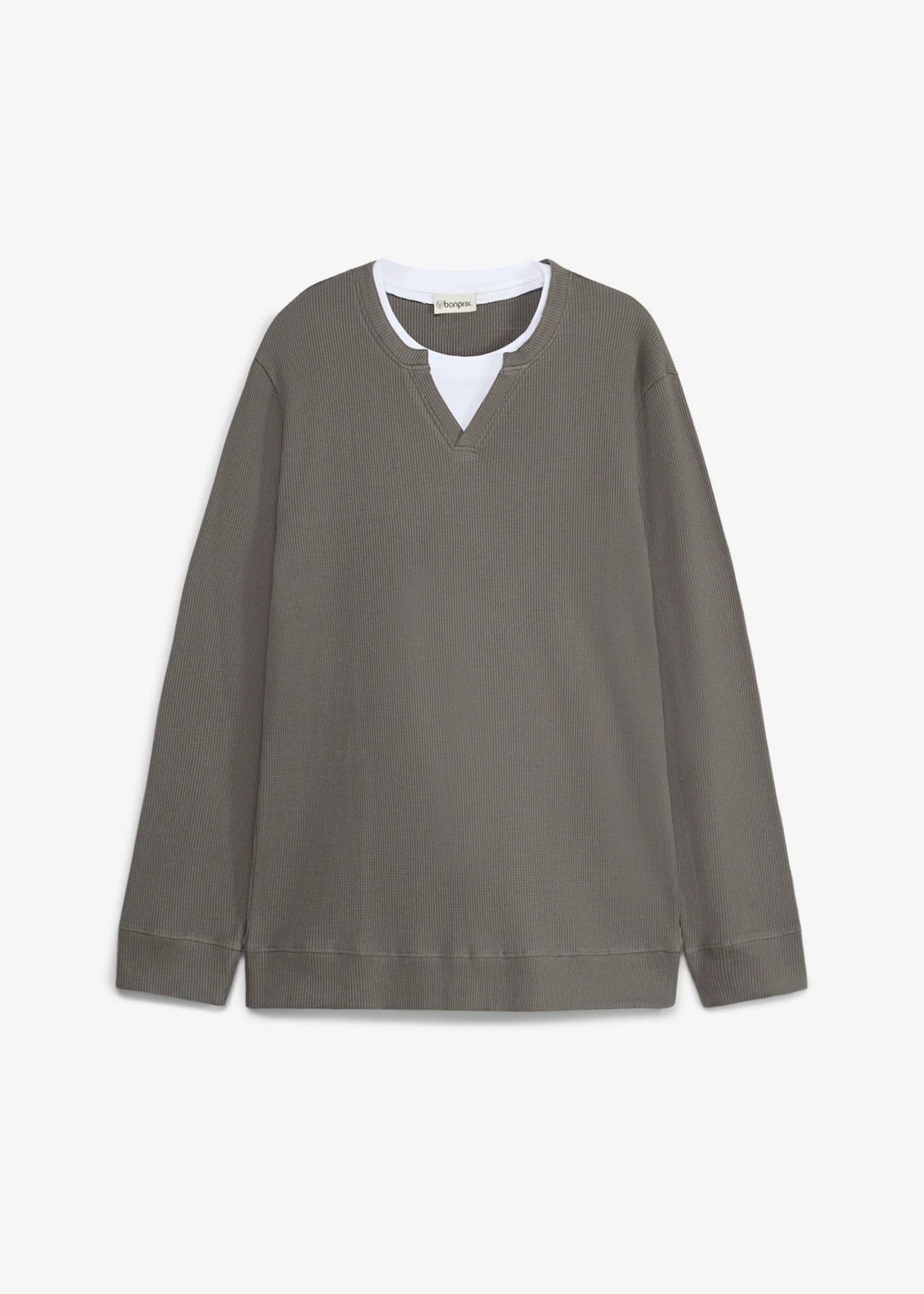 Men's Pure Cotton Waffle Long Sleeve Layered-Look Top in Smoky Gray, view 1