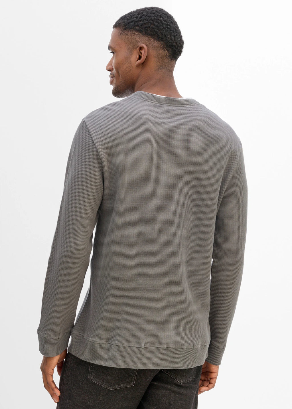 Men's Pure Cotton Waffle Long Sleeve Layered-Look Top in Smoky Gray, view 3