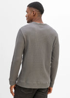 Men's Pure Cotton Waffle Long Sleeve Layered-Look Top in Smoky Gray, view 3