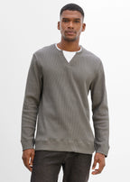 Men's Pure Cotton Waffle Long Sleeve Layered-Look Top in Smoky Gray, view 2