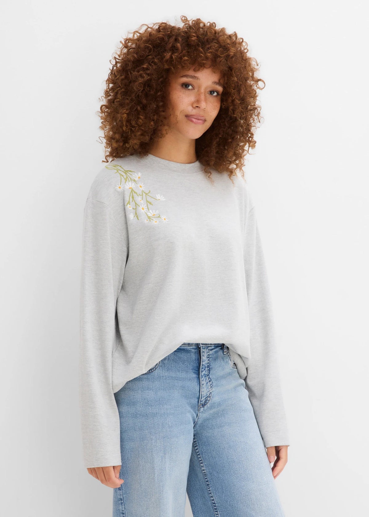 Women's Heavyweight Cotton Blend Long Sleeve Top in Light Heather Gray, view 2