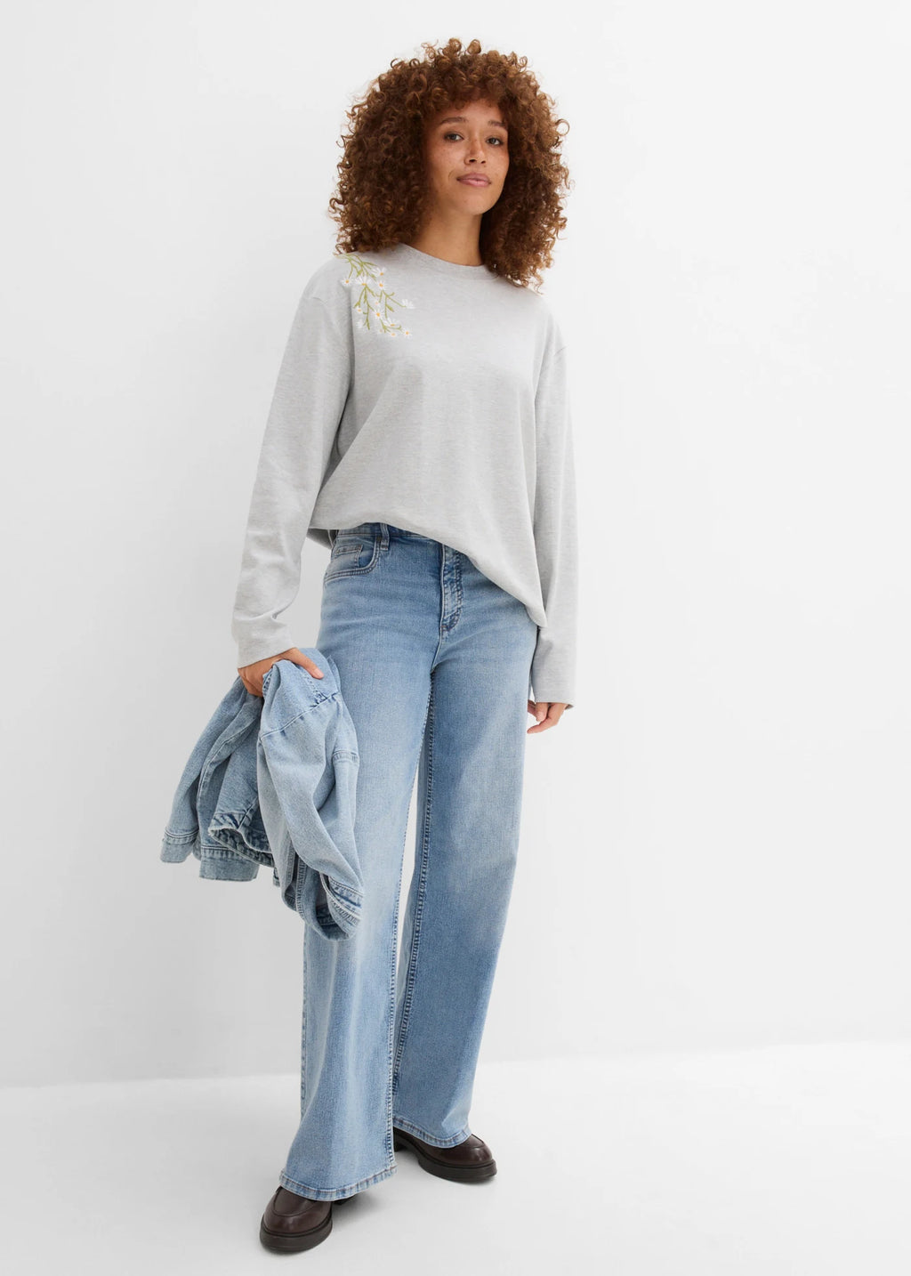 Women's Heavyweight Cotton Blend Long Sleeve Top in Light Heather Gray, view 4