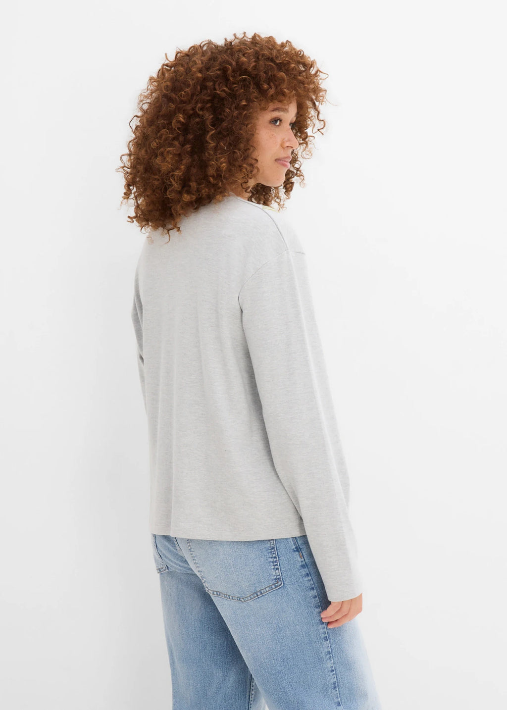 Women's Heavyweight Cotton Blend Long Sleeve Top in Light Heather Gray, view 3