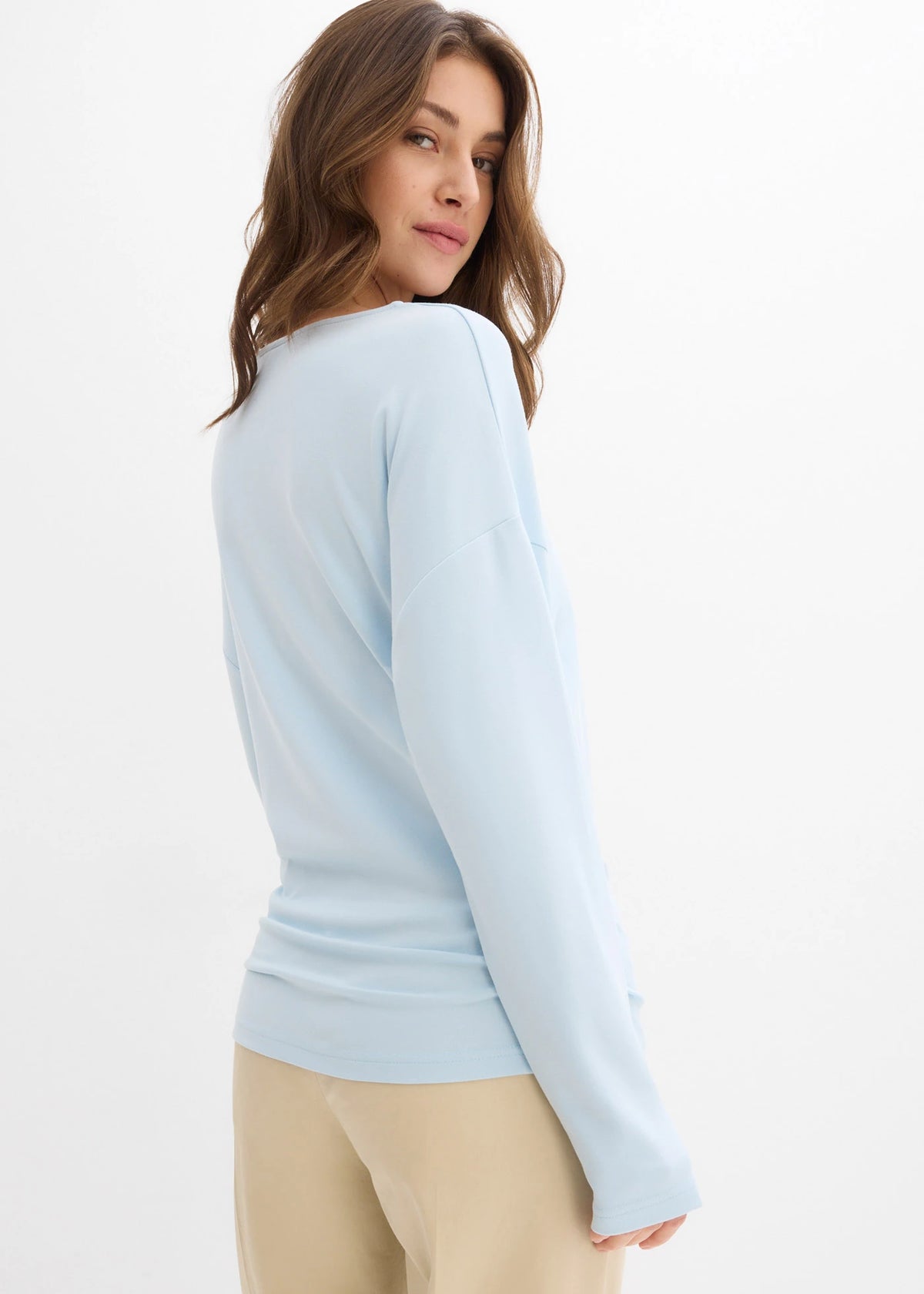 Women's Comfortable Ponte Long Sleeve Top in Powder Blue, view 4