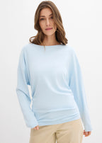 Women's Comfortable Ponte Long Sleeve Top in Powder Blue, view 3