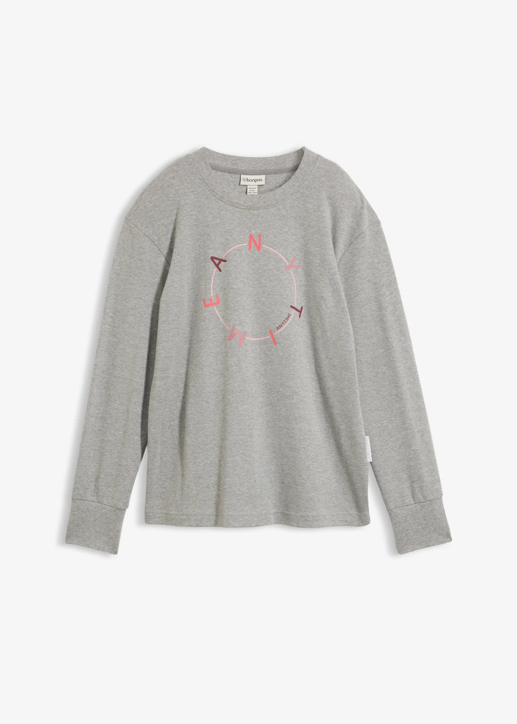 Women's Heavyweight Long Sleeve Top in Gray, Rose and Red Print, view 1