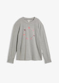 Women's Heavyweight Long Sleeve Top in Gray, Rose and Red Print, view 1