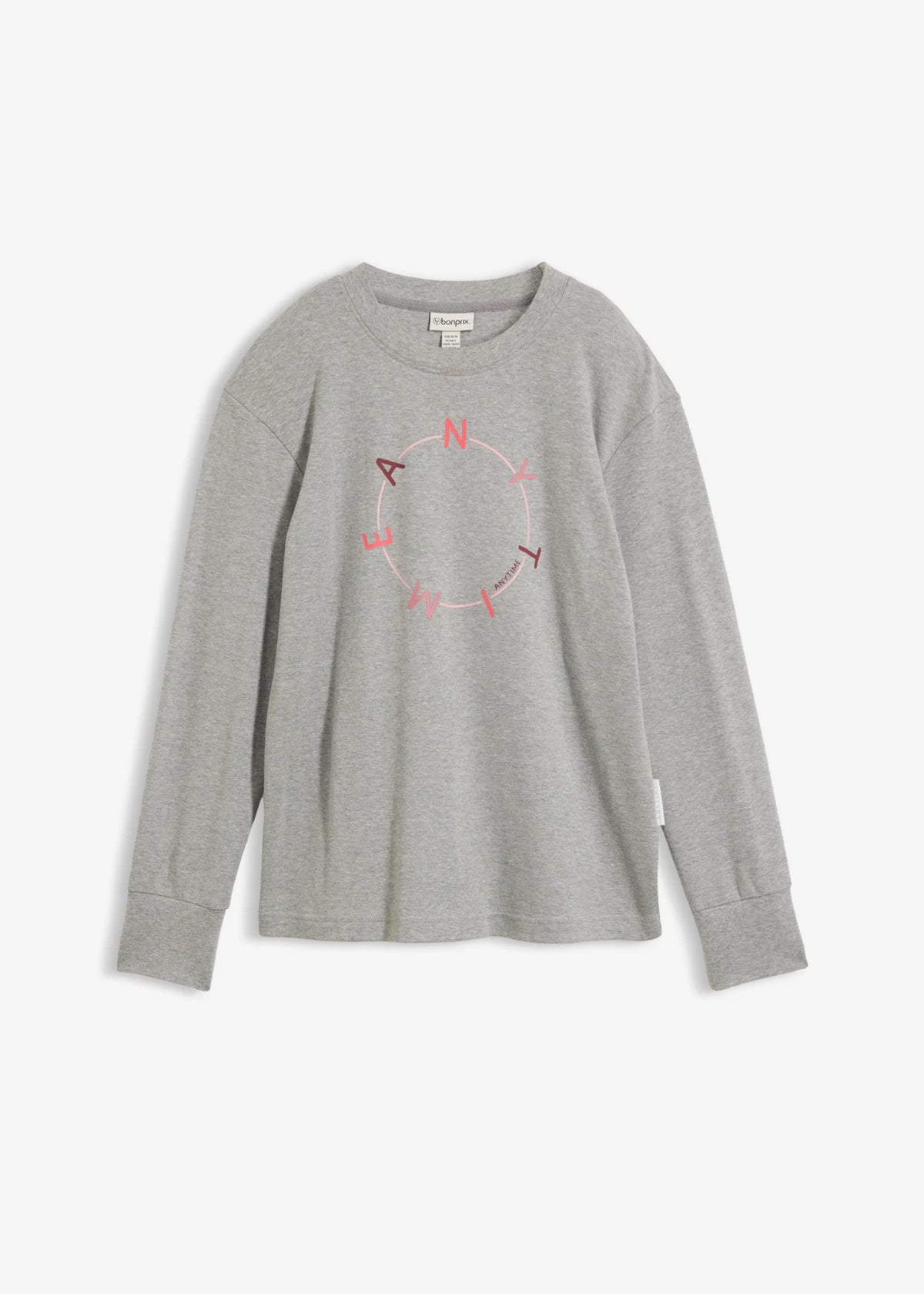 Women's Heavyweight Long Sleeve Top in Gray, Rose and Red Print, view 1