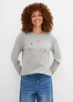 Women's Heavyweight Long Sleeve Top in Gray, Rose and Red Print, view 2