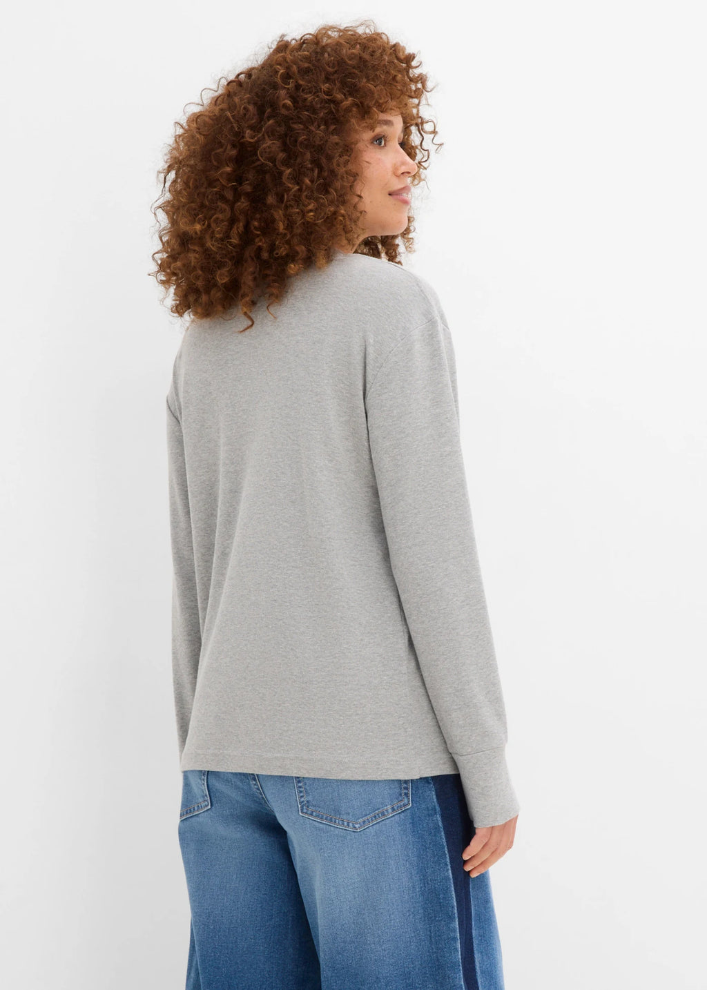 Women's Heavyweight Long Sleeve Top in Gray, Rose and Red Print, view 3