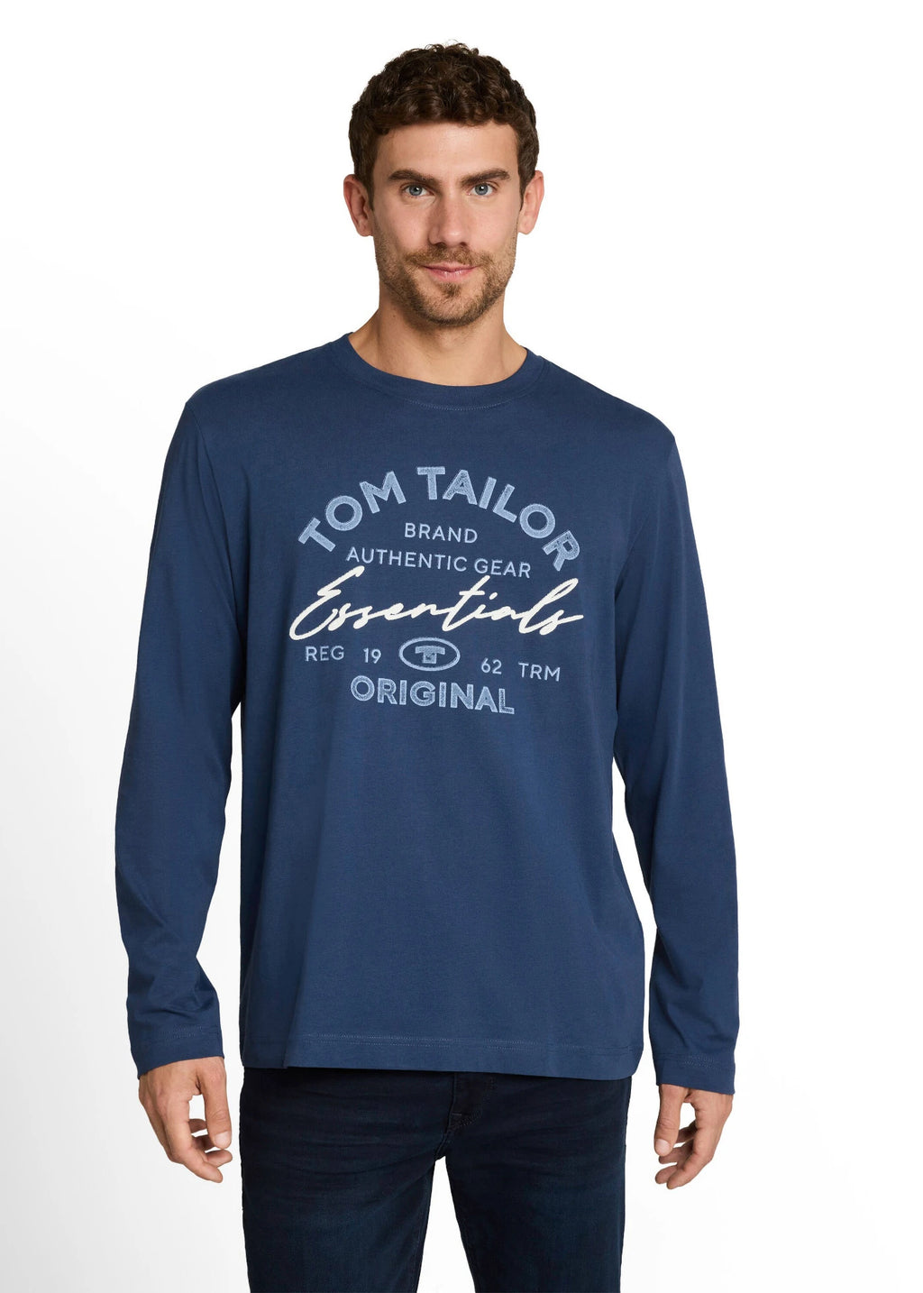 Men's Tom Tailor Long Sleeve Top in Medium Blue, view 3