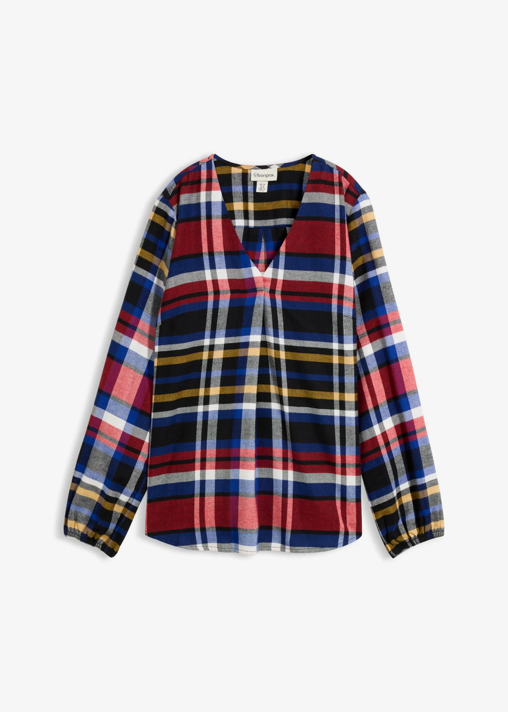 Women's Pure Cotton Flannel Tunic in Red, Bronze, Blue, Ecru and Black Print, view 1