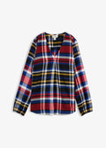 Women's Pure Cotton Flannel Tunic in Red, Bronze, Blue, Ecru and Black Print, view 1