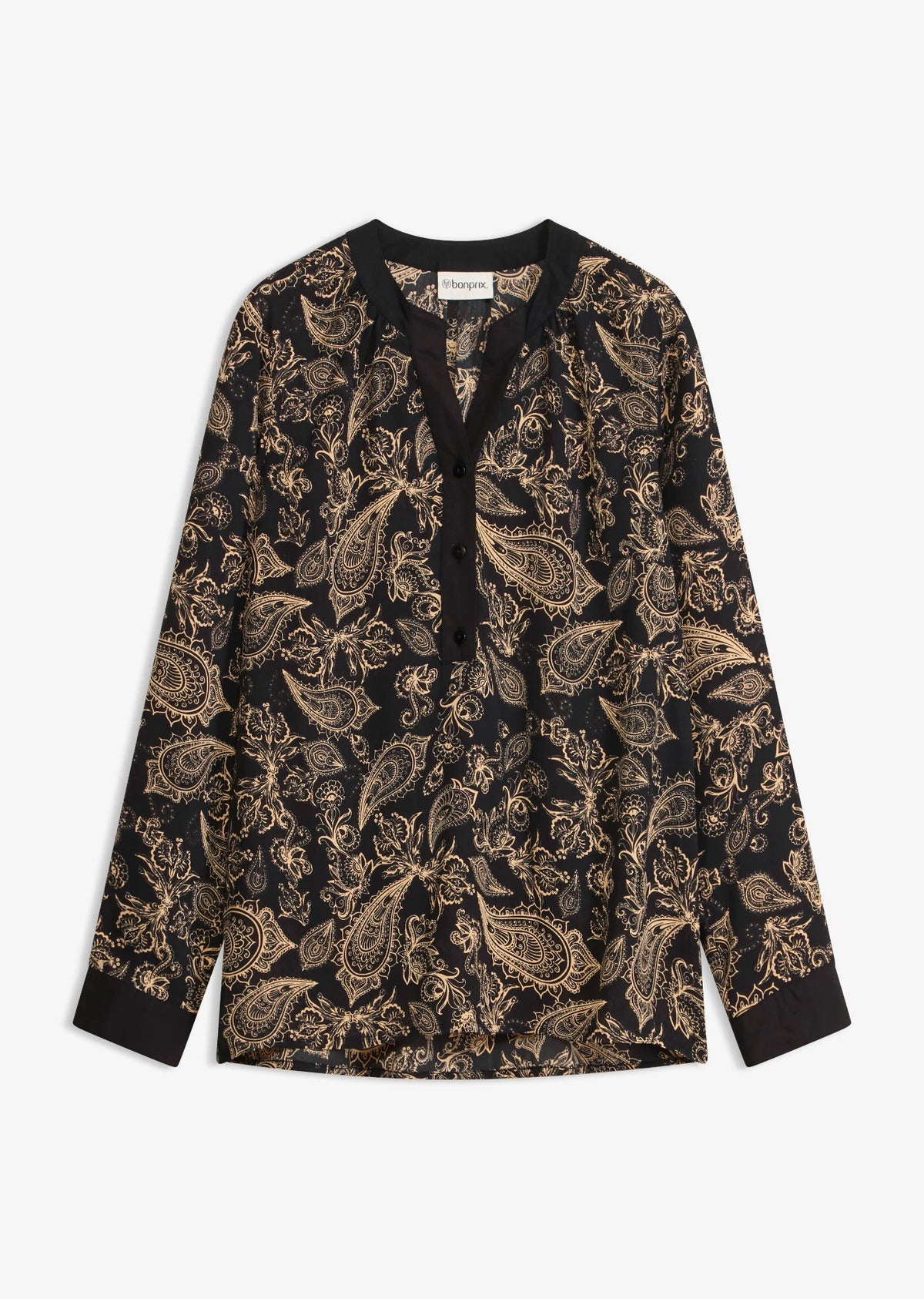 Women's Paisley Tunic in Black and Cappuccino Paisley, view 1
