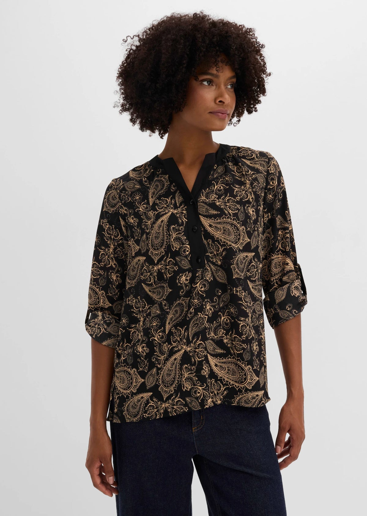 Women's Paisley Tunic in Black and Cappuccino Paisley, view 3