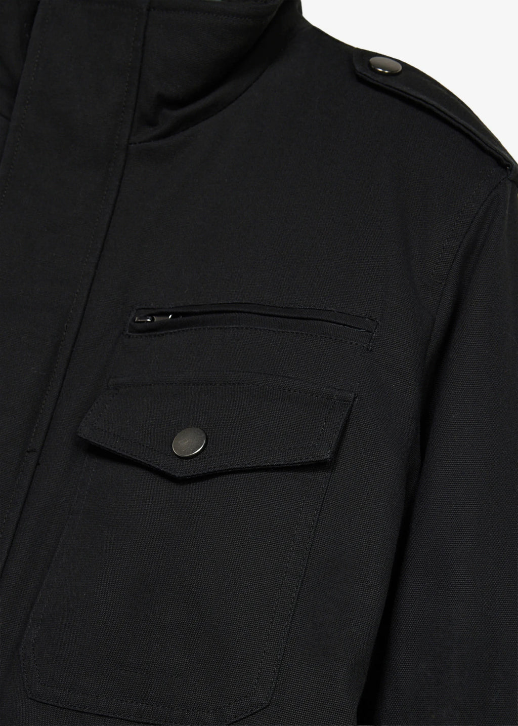 Men's Sherpa-Lined Military Style Winter Jacket in Black, view 2