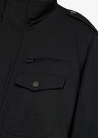 Men's Sherpa-Lined Military Style Winter Jacket in Black, view 2