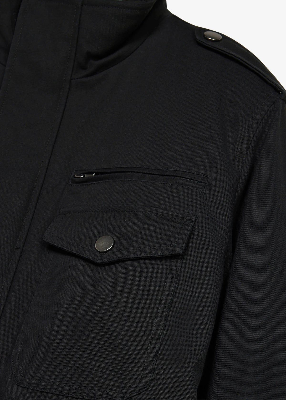 Men's Sherpa-Lined Military Style Winter Jacket in Black, view 2