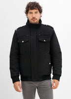 Men's Sherpa-Lined Military Style Winter Jacket in Black, view 3