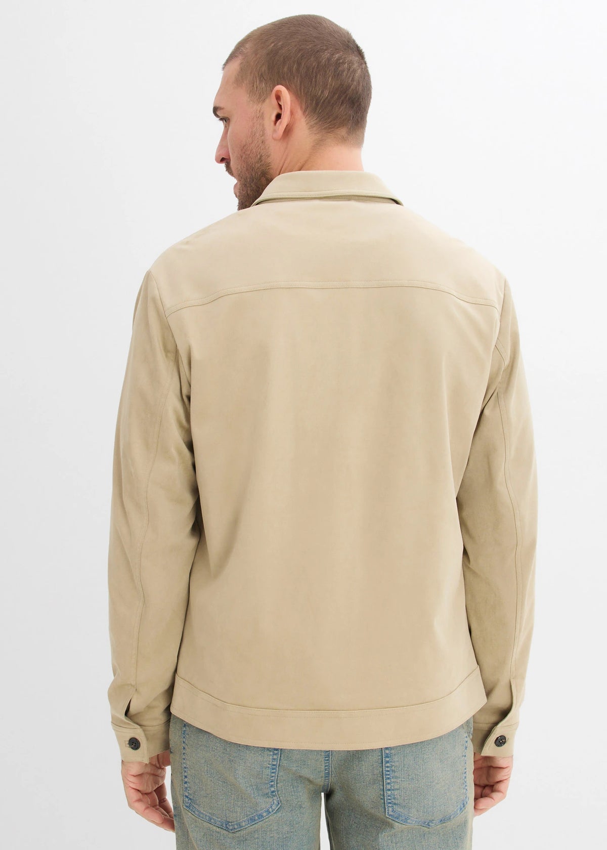 Men's Faux Suede Jacket in Muted Reed Green, view 4