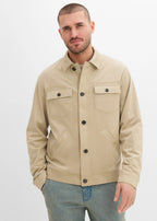 Men's Faux Suede Jacket in Muted Reed Green, view 3