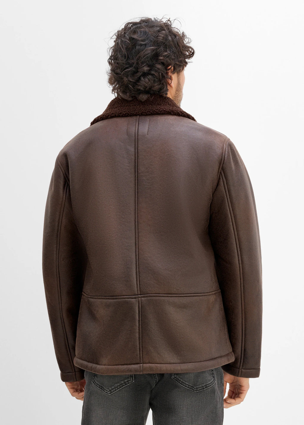 Men's Sherpa-Lined Coated Jacket in Dark Brown, view 4