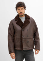 Men's Sherpa-Lined Coated Jacket in Dark Brown, view 3