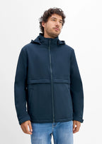 Men's Water-Repellent Softshell Jacket with Detachable Hood in Dark Blue, view 3