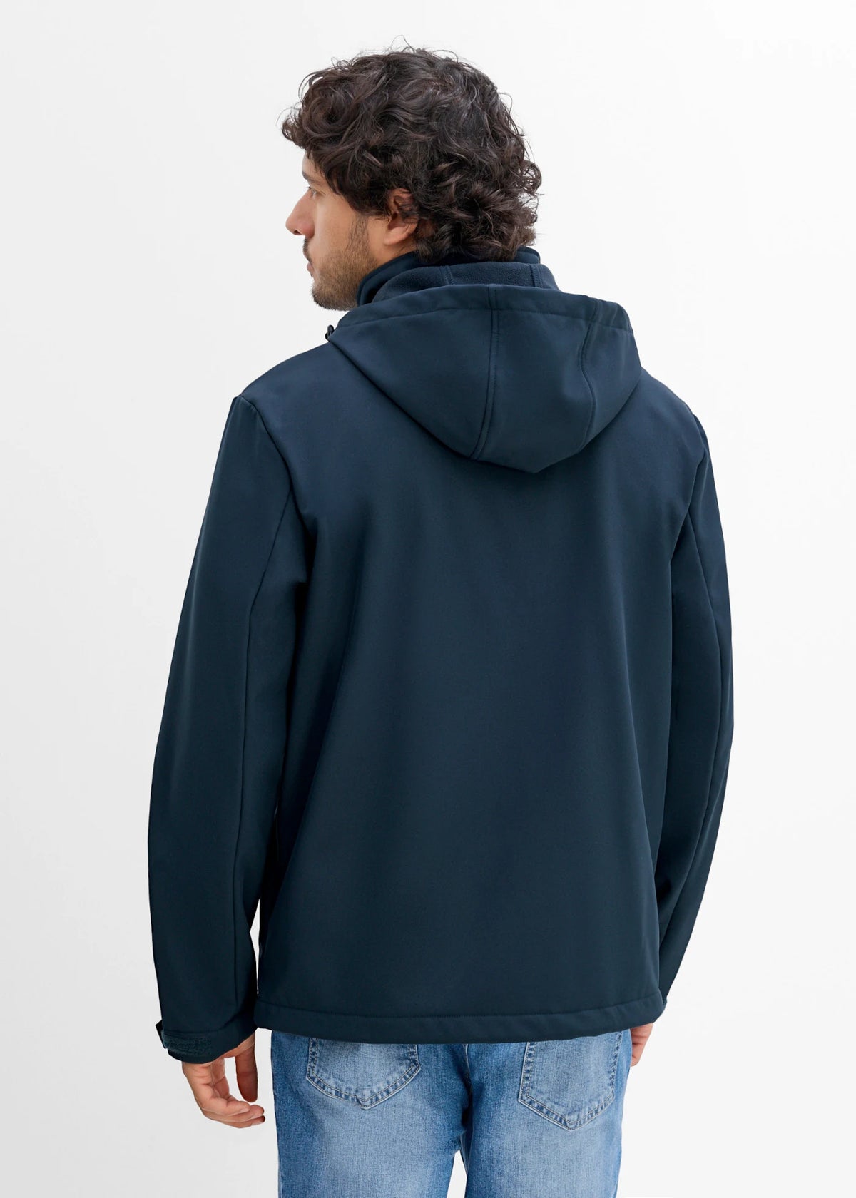 Men's Water-Repellent Softshell Jacket with Detachable Hood in Dark Blue, view 4