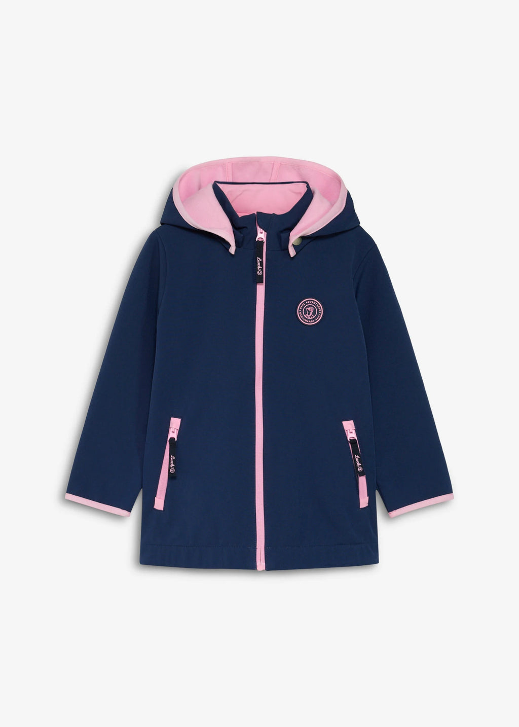 Girls' Lurchi Softshell Jacket with Contrast Details in Dark Blue and Pink, view 1