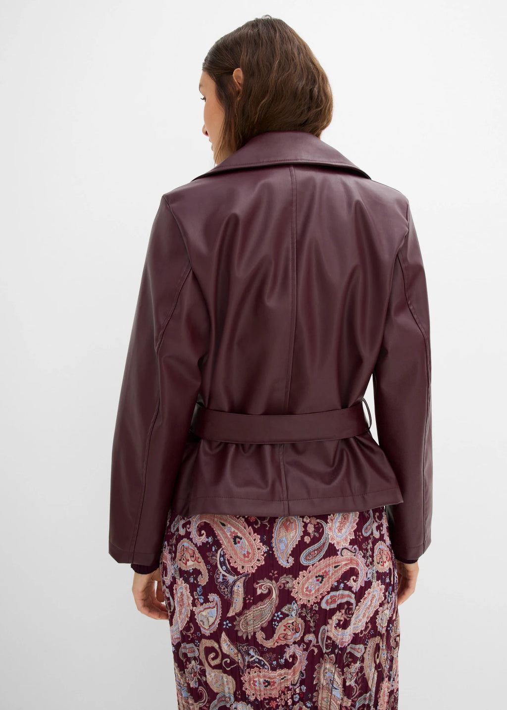 Women's Coated Trench Jacket in Burgundy, view 4